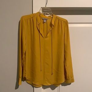 Mustard neck tie blouse